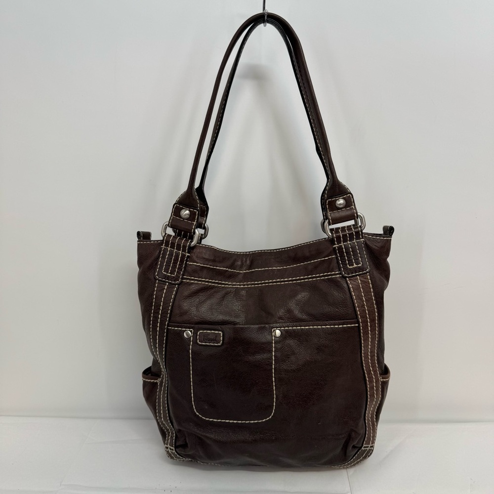 Fossil Brown leather w/white stitching purse, pocketbook